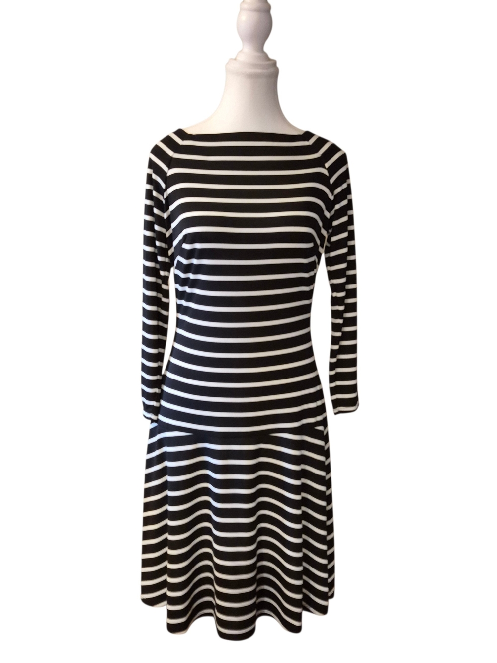 Ralph Lauren Black & White Striped Midi Fit-and-Flare Dress